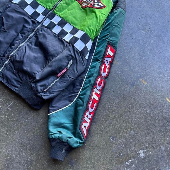 Vintage 90s Artic Cat Checkered Nylon Puffer Jacket Size XL - Picture 4 of 8